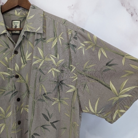 Jamaica Jaxx Shirt XL Men Silk Button Up Short Sleeve Bamboo Leaf Tropic… - Picture 2 of 15